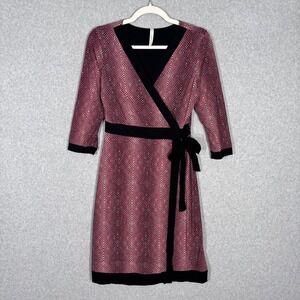 Gilli Wrap Knee Dress Medium Red Jersey Stretch Belt Tie Mod 50s Psychedelic USA